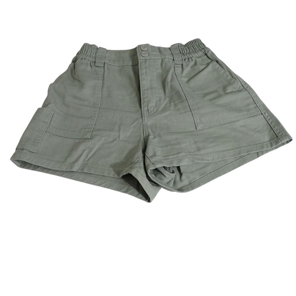 Vanilla Star Green Elastic Waist Twill Shorts Women Size 1 25 Dual Buttons